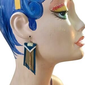 Western Whimsical Handmade Fringe turquoise gold boho leather fringe earrings